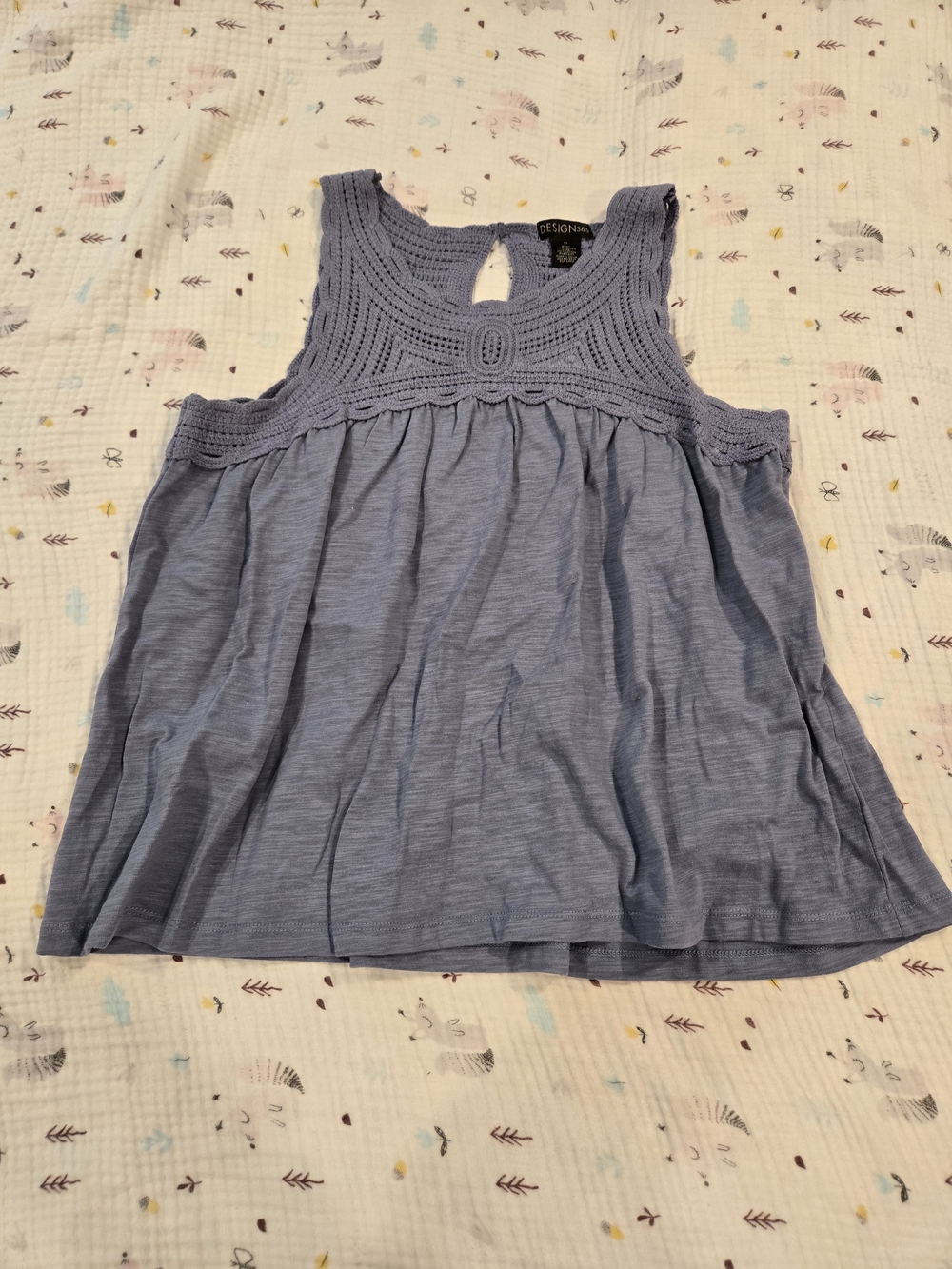 *Design 365* Light Blue Crochet Yoke Tank Top